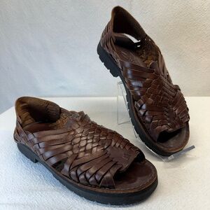 Women's Earthy Handmade Mexican Huaraches in Pachuco Brown Leather Forest Grunge